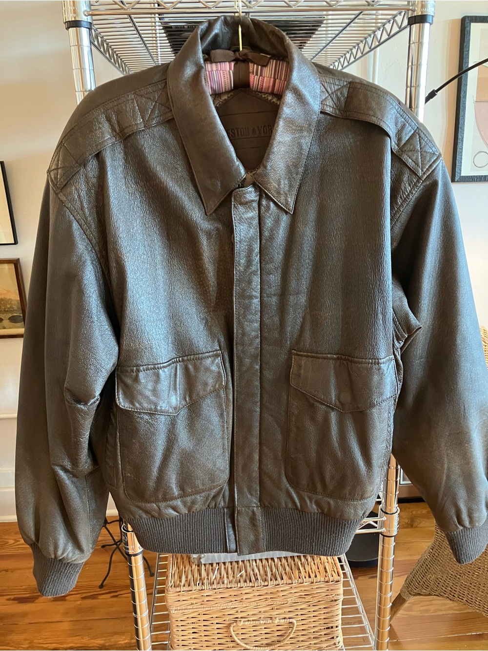 Preston & York Cognac Genuine Leather Bomber Jacket - sz M